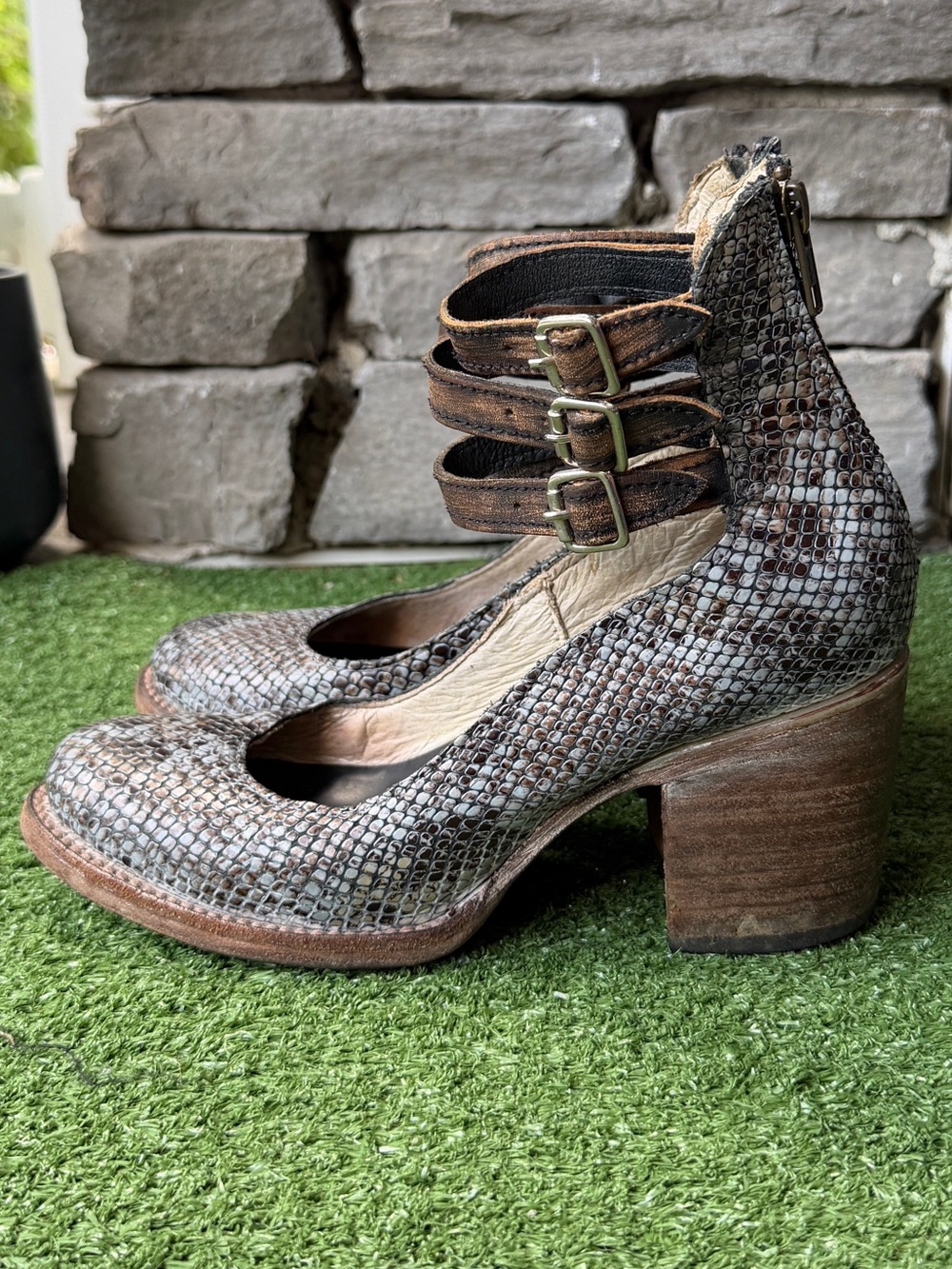 Freebird by Steven Randi Snake Print Strappy Buckle Women’s Ankle Booties